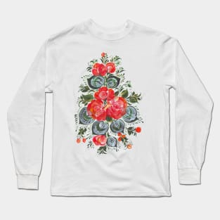 Flowers colorful in Russian folk art style Long Sleeve T-Shirt